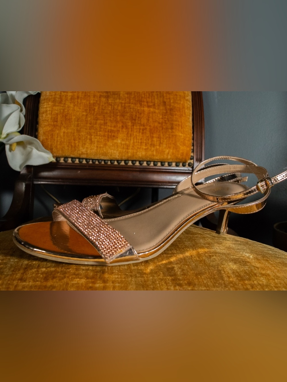 SIZE 13 Honey Champagne Rose Gold Rhinestone Heel
